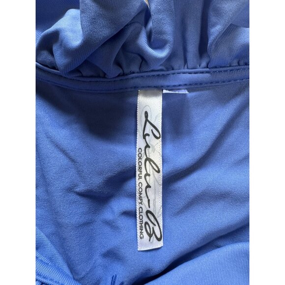 Lulu B Top Size Small Ruffle Neck 3/4 Sleeve Stretch Blue Modern Lightweight - Picture 3 of 11